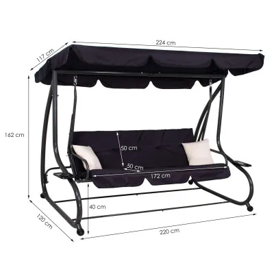 Záhradná hojdačka 4-miestna, čierna SPRINGOS FLORIDA