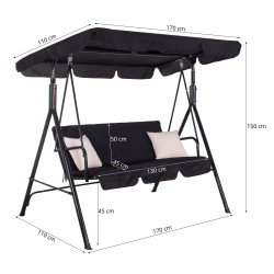 Záhradná hojdačka 3-miestna, čierna SPRINGOS LUNA