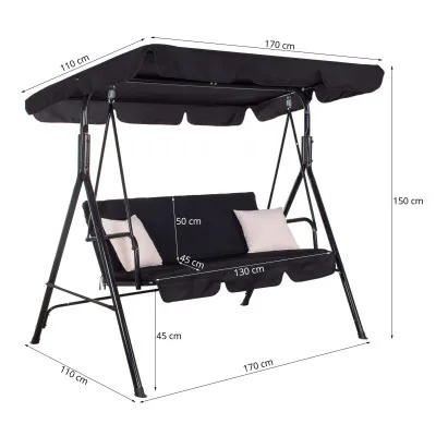 Záhradná hojdačka 3-miestna, čierna SPRINGOS LUNA