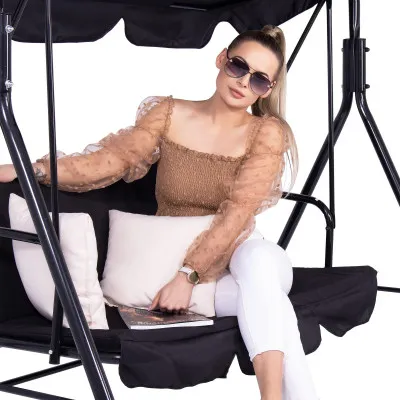 Záhradná hojdačka 3-miestna, čierna SPRINGOS LUNA