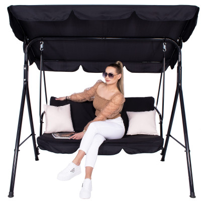 Záhradná hojdačka 3-miestna, čierna SPRINGOS LUNA