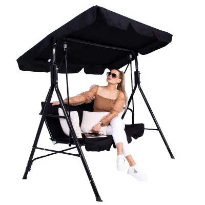 Záhradná hojdačka 3-miestna, čierna SPRINGOS LUNA