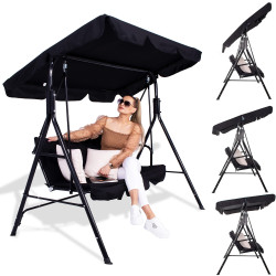 Záhradná hojdačka 3-miestna, čierna SPRINGOS LUNA