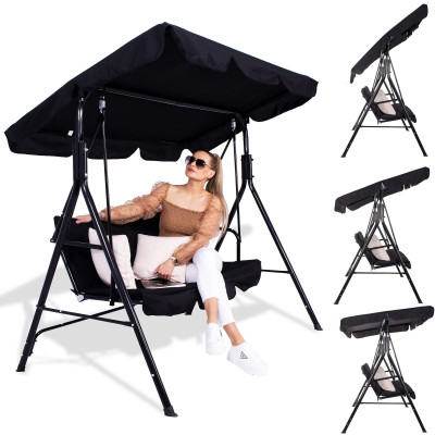 Záhradná hojdačka 3-miestna, čierna SPRINGOS LUNA