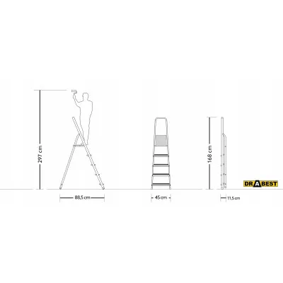 Hliníkové schodíky 5 stupňov jednostranné DRABEST ALD5 PRO