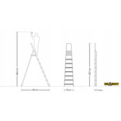 Hliníkové schodíky 8 stupňov jednostranné DRABEST ALD8 PRO