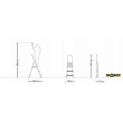 Hliníkové schodíky 3 stupne jednostranné DRABEST ALD3 HOME