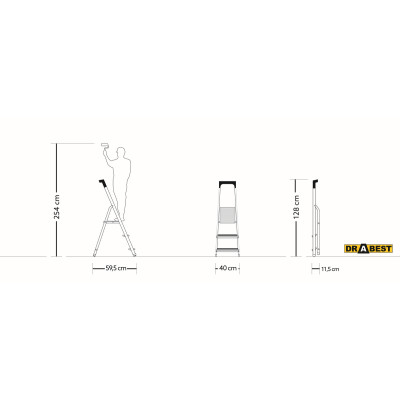 Hliníkové schodíky 3 stupne jednostranné DRABEST ALD3 PRO