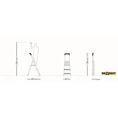 Hliníkové schodíky 3 stupne jednostranné DRABEST ALD3 PRO