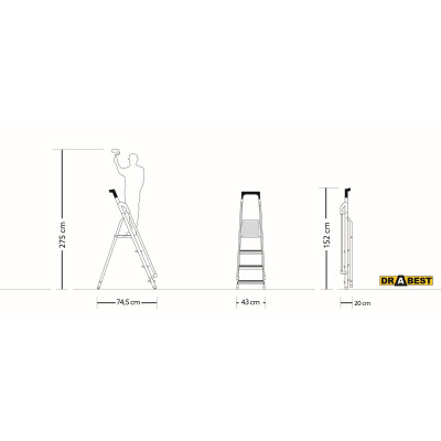 Hliníkové schodíky 4 stupne s madlami DRABEST ALDP+P-4 PRO