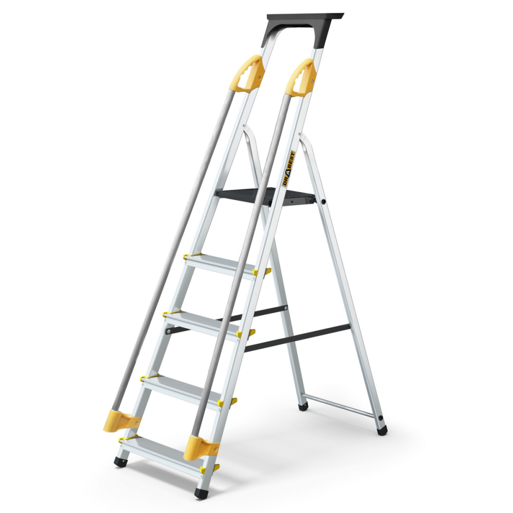 Hliníkové schodíky 5 stupňov s madlami DRABEST ALDP+P-5 PRO