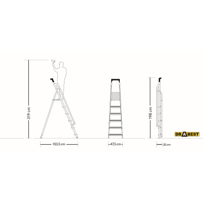 Hliníkové schodíky 6 stupňov s madlami DRABEST ALDP+P-6 PRO