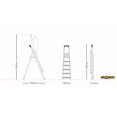 Hliníkové schodíky 6 stupňov s madlami DRABEST ALDP+P-6 PRO