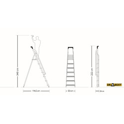 Hliníkové schodíky 7 stupňov s madlami DRABEST ALDP+P-7 PRO