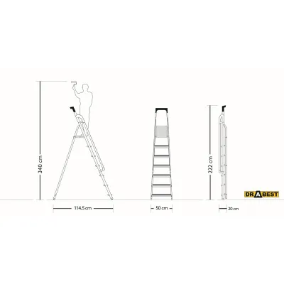 Hliníkové schodíky 7 stupňov s madlami DRABEST ALDP+P-7 PRO