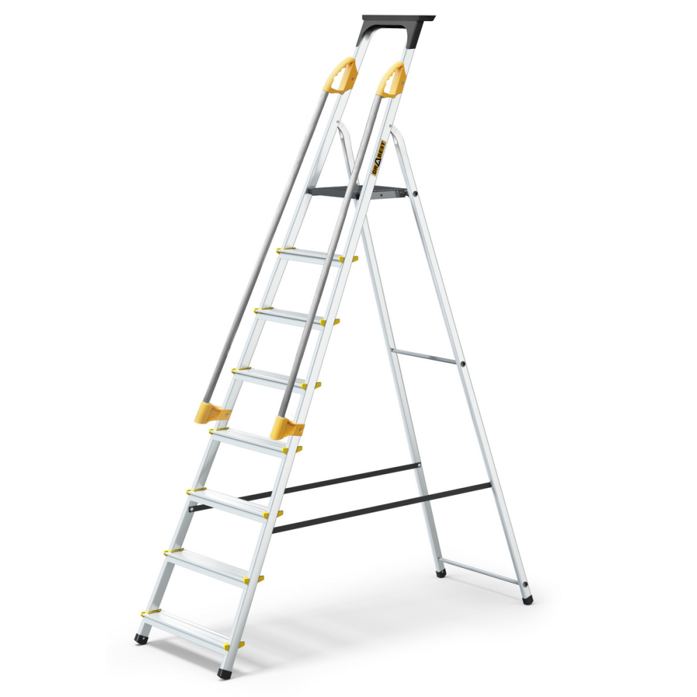 Hliníkové schodíky 8 stupňov s madlami DRABEST ALDP+P-8 PRO