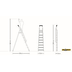 Hliníkové schodíky 8 stupňov s madlami DRABEST ALDP+P-8 PRO