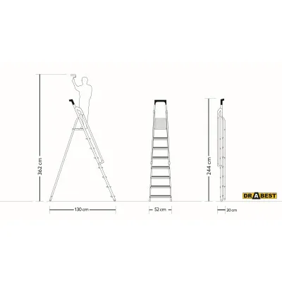 Hliníkové schodíky 8 stupňov s madlami DRABEST ALDP+P-8 PRO