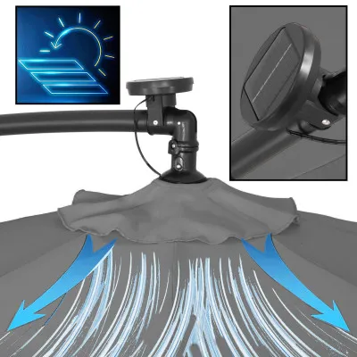 Záhradný slnečník s ľad osvetlením 290 cm, šedý SPRINGOS ATENA GU0046