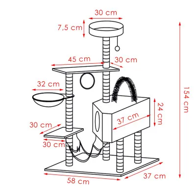 Škrabadlo pre mačky - Domček Lux 7 poschodí 154 cm SPRINGOS PA1044