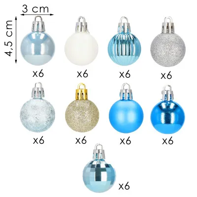 Vianočné banky modro-strieborné mix - 3cm, maxi sada 54ks