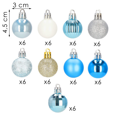 Vianočné banky modro-strieborné mix - 3cm, maxi sada 54ks