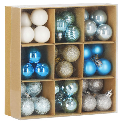 Vianočné banky modro-strieborné mix - 3cm, maxi sada 54ks