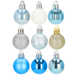 Vianočné banky modro-strieborné mix - 3cm, maxi sada 54ks