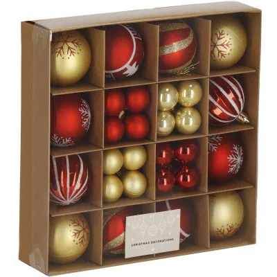 Vianočné banky červeno-zlaté mix - sada 42ks