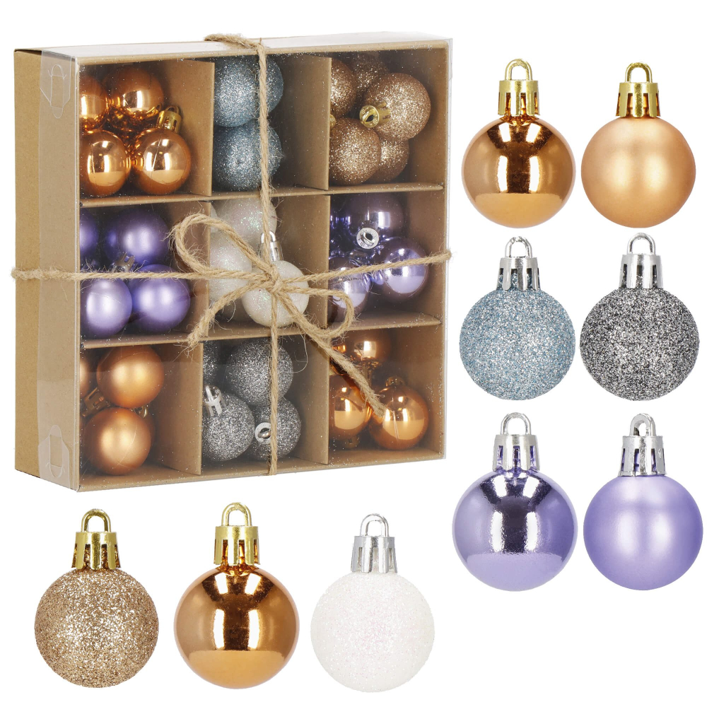 Vianočné banky farebné mix - 3cm, maxi sada 54ks