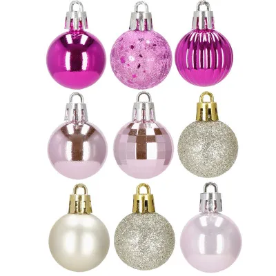 Vianočné banky ružovo-zlaté mix - 3cm, maxi sada 54ks