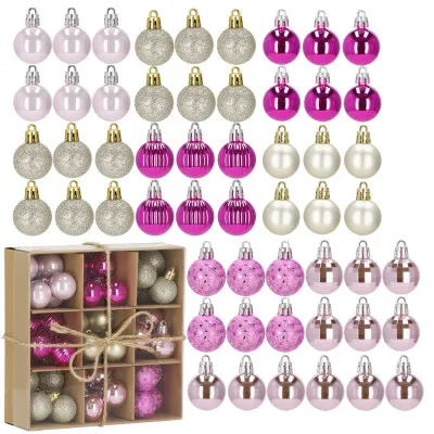 Vianočné banky ružovo-zlaté mix - 3cm, maxi sada 54ks