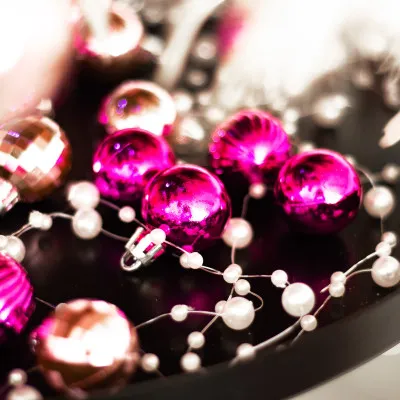 Vianočné banky ružovo-zlaté mix - 3cm, maxi sada 54ks