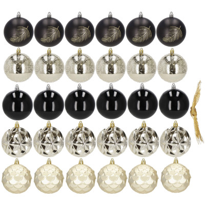 Vianočné banky zlato-čierne mix - 8cm, súprava 30ks