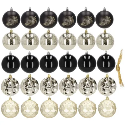 Vianočné banky zlato-čierne mix - 8cm, súprava 30ks