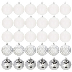 Vianočné banky bielo-strieborné mix - 8cm, sada 30ks