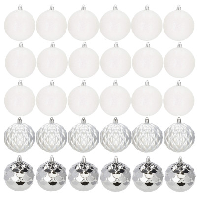 Vianočné banky bielo-strieborné mix - 8cm, sada 30ks
