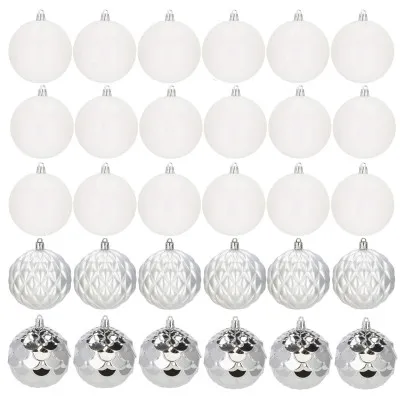 Vianočné banky bielo-strieborné mix - 8cm, sada 30ks