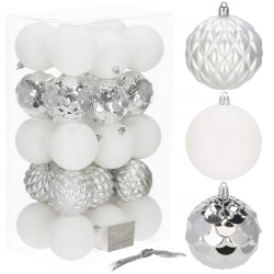 Vianočné banky bielo-strieborné mix - 8cm, sada 30ks