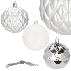Vianočné banky bielo-strieborné mix - 8cm, sada 30ks