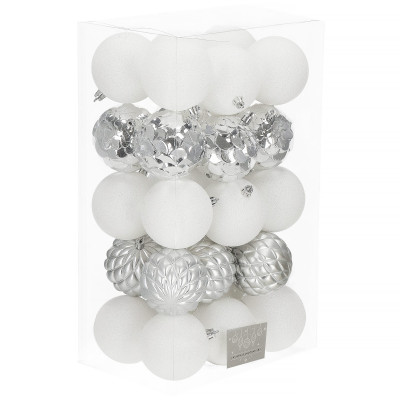 Vianočné banky bielo-strieborné mix - 8cm, sada 30ks