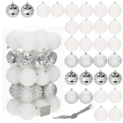 Vianočné banky bielo-strieborné mix - 8cm, sada 30ks