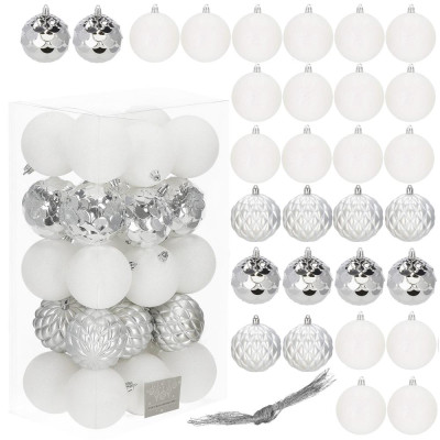 Vianočné banky bielo-strieborné mix - 8cm, sada 30ks