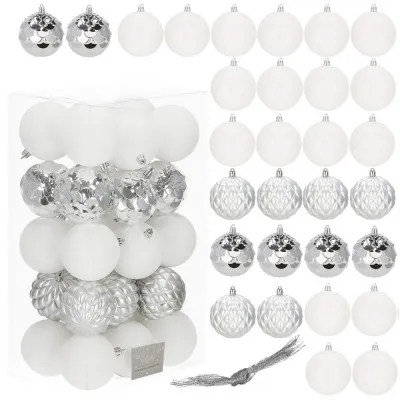 Vianočné banky bielo-strieborné mix - 8cm, sada 30ks