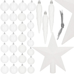 Vianočné ozdoby biele mix - sada 33ks