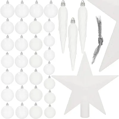 Vianočné ozdoby biele mix - sada 33ks