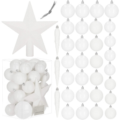 Vianočné ozdoby biele mix - sada 33ks