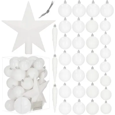 Vianočné ozdoby biele mix - sada 33ks