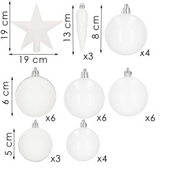 Vianočné ozdoby biele mix - sada 33ks