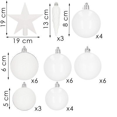 Vianočné ozdoby biele mix - sada 33ks